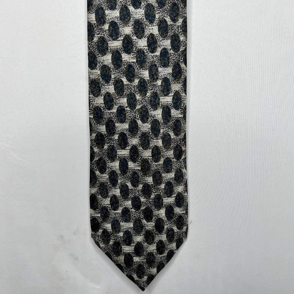 Pertini Men’s Neck Tie 4” Black Brown Beige Silk Oval w/ Leopard made in Italy